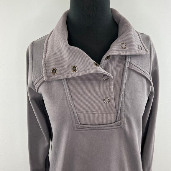 Soft Surroundings 1/4 Snap Gray Long Sleeve Asymmetric Pullover Sweater Top S SM - Picture 2 of 6